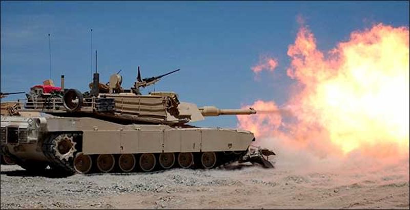 The M1A1 Abrams shows its 120mm M256 firepower.