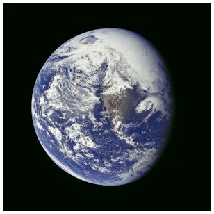 Planet Earth photographed by the Apollo Mission 16 crew about one and one-half hours after trans-lunar injection on April 16, 1972.