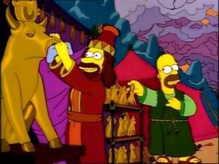Homer Simpson and the 8th Commandment. Homer gets an illegal cable hook-up which Lisa refuses to watch, for fear of losing her soul.